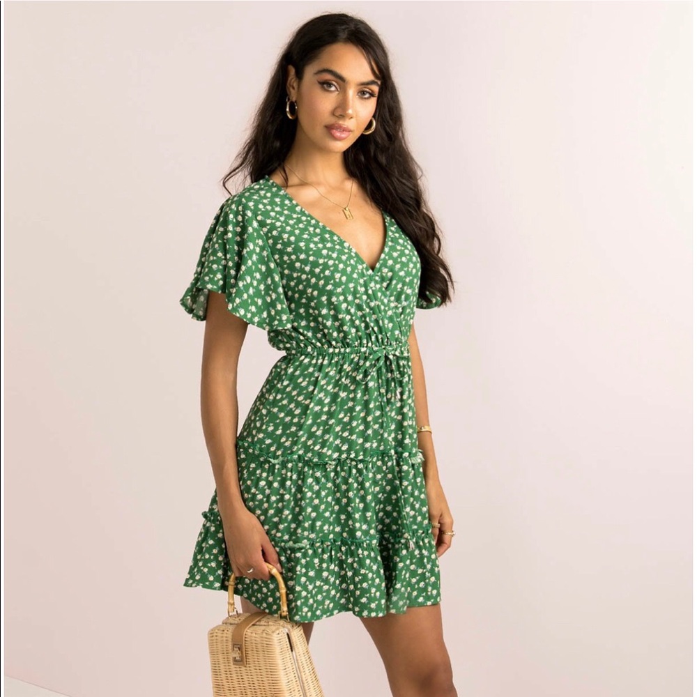 Green floral summer dress